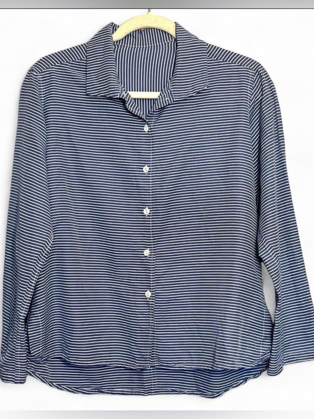 Jill Mcgowan Blue Striped Silk Cotton Button Up Shirt Womens Small Preppy Career